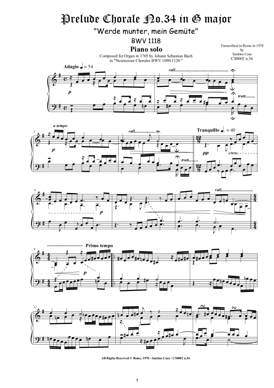 Produktbild zu: Choral No.34 in G-Dur (Werde munter, mein Gemüte) BWV 1118Johann Sebastian Bach