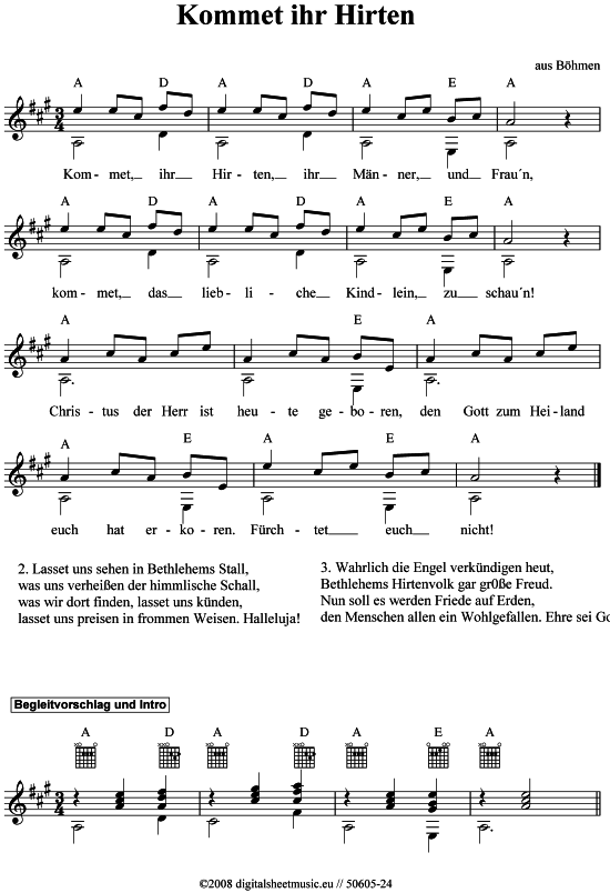Kommet ihr Hirten - Noten von Weihnachtslied - 50605-24 | notendownload