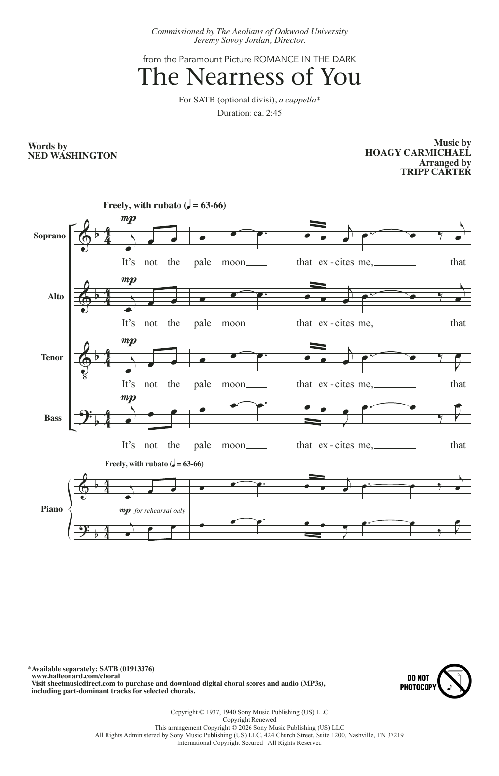 Produktbild zu: The Nearness Of You (arr. Tripp Carter)