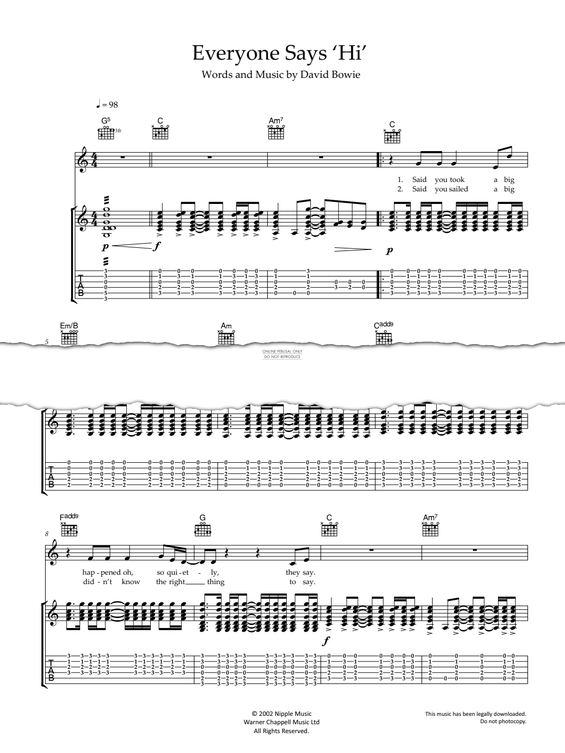 Produktgalerie: Seite 1 von 1 Everyone Says 'Hi', David Bowie, Gesang, Gitarre