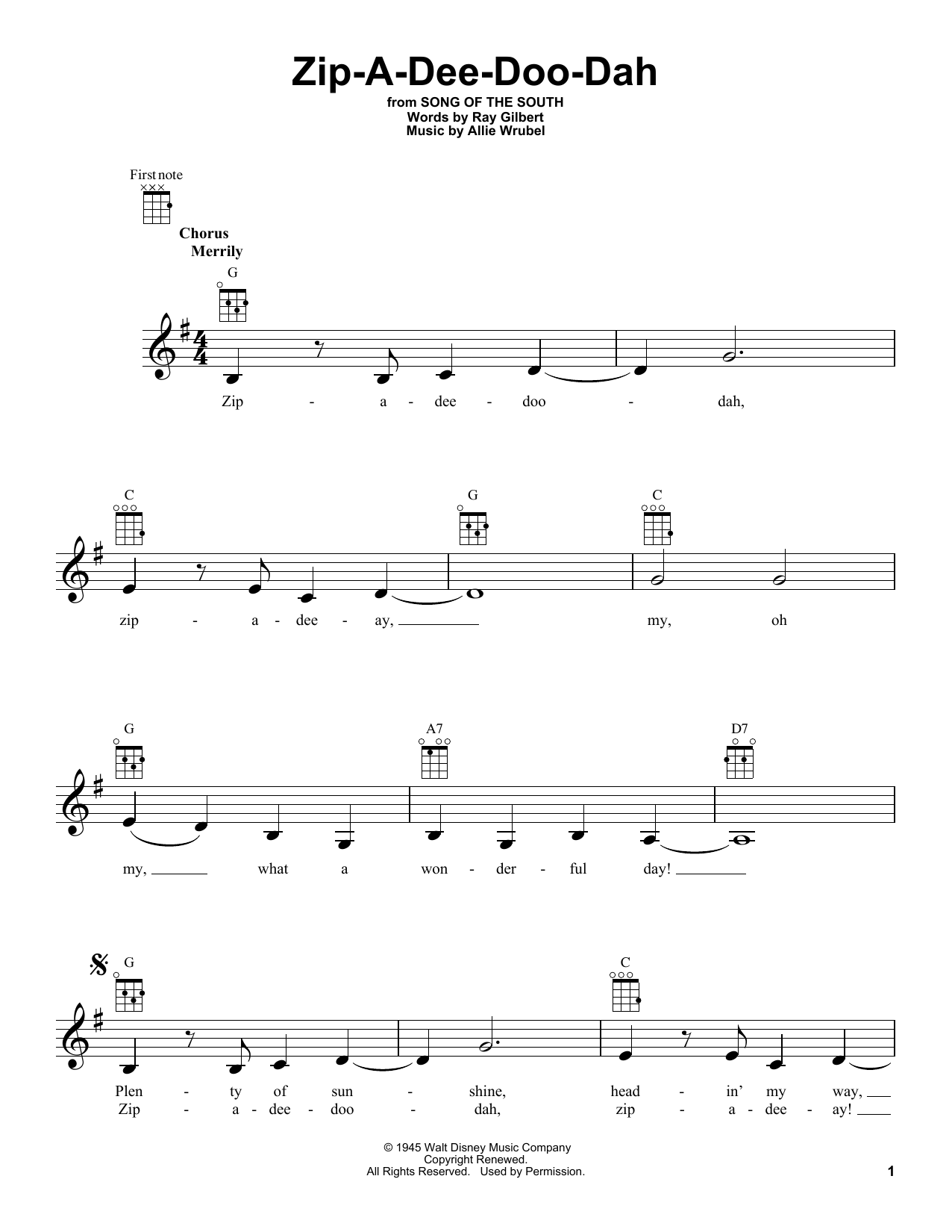 Product gallery: Page 1 of 1 Zip-A-Dee-Doo-Dah (from Song Of The South), James Baskett