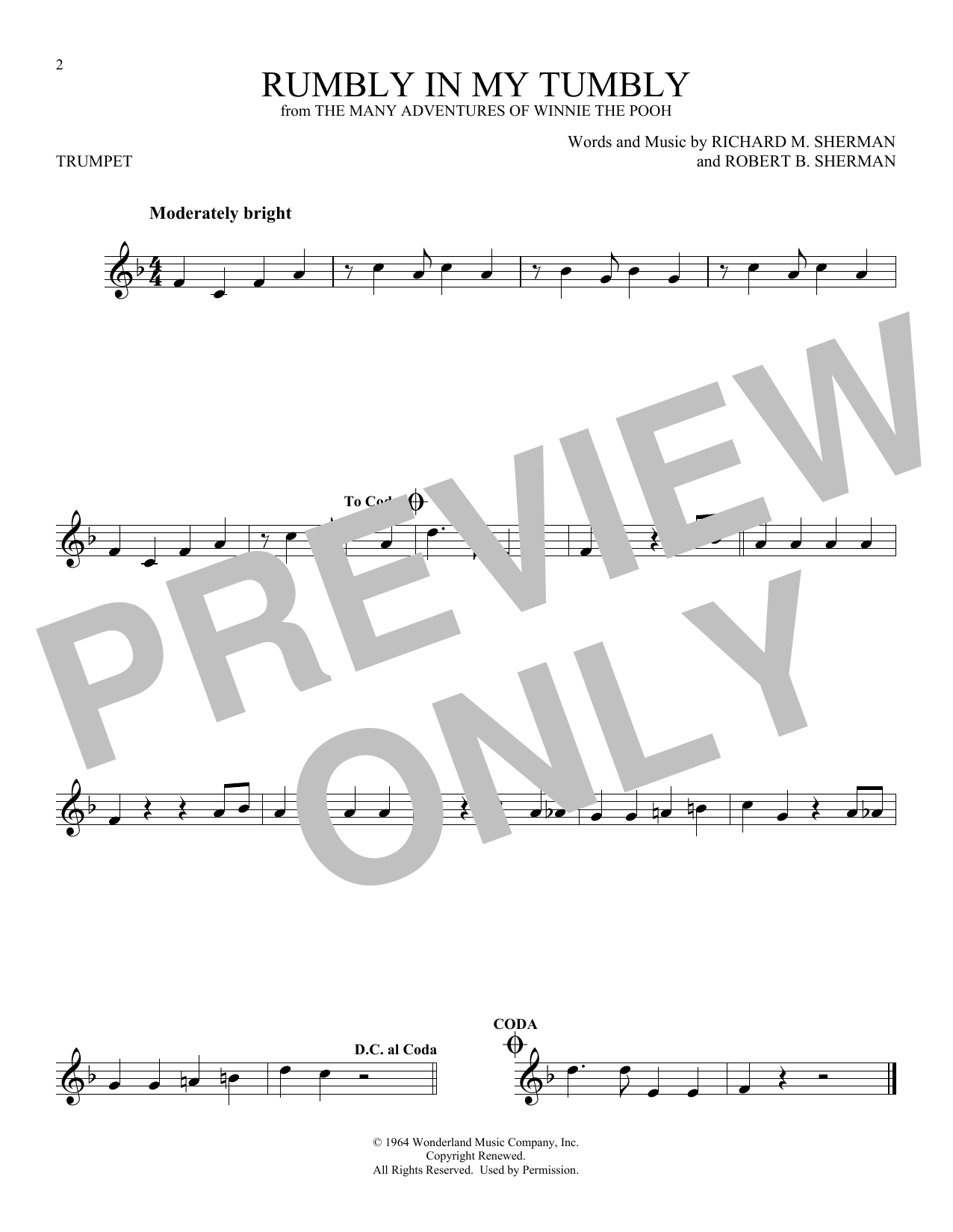 Produktgalerie: Seite 1 von 1 Rumbly In My Tumbly (from The Many Adventures Of Winnie The Pooh), Sherman Brothers, Trompete