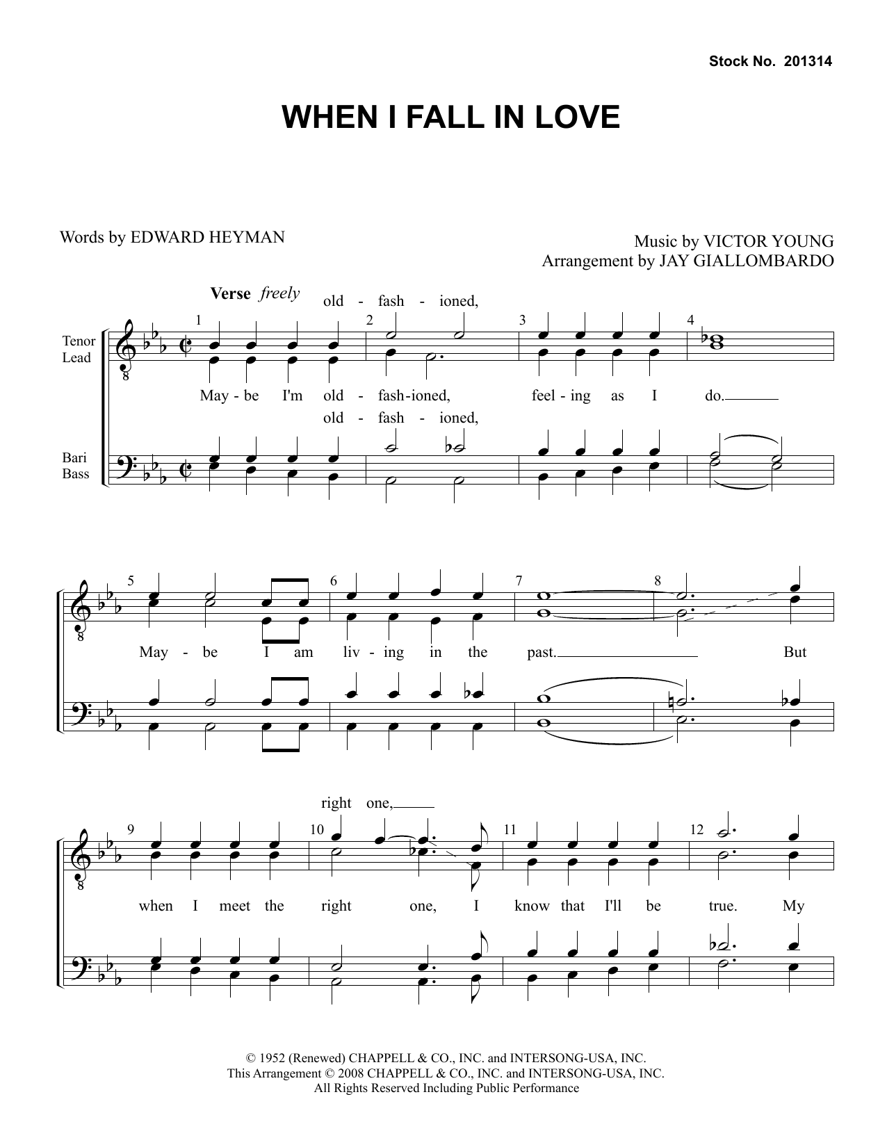 Product picture to: When I Fall In Love (arr. Jay Giallombardo)
