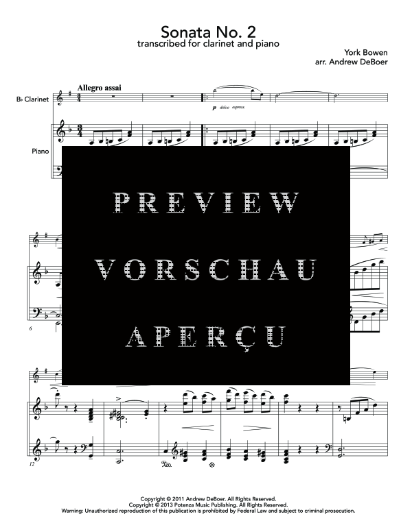 Product gallery: Page 5 of 11 Sonata No. 2, , (clarinet in Bb and piano)