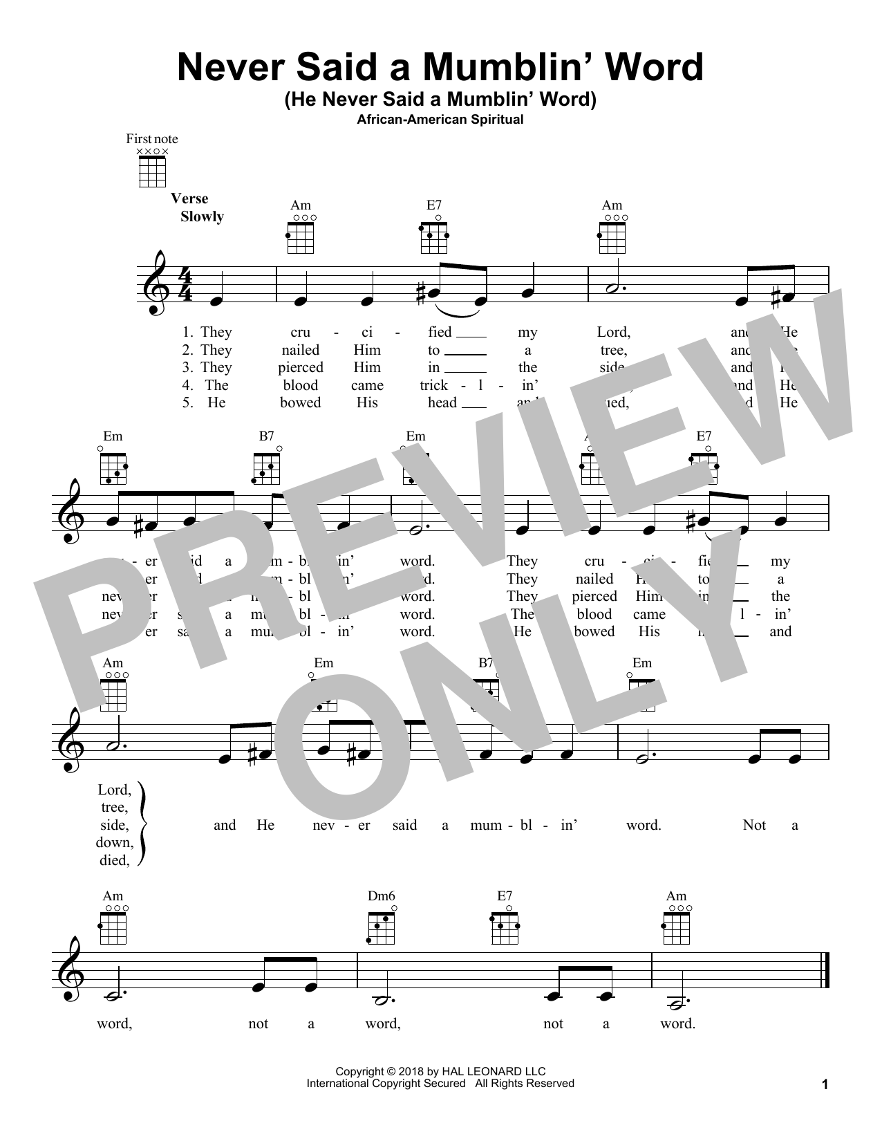 Product gallery: Page 1 of 1 Never Said A Mumblin' Word (He Never Said A Mumblin' Word), African-American Spiritual