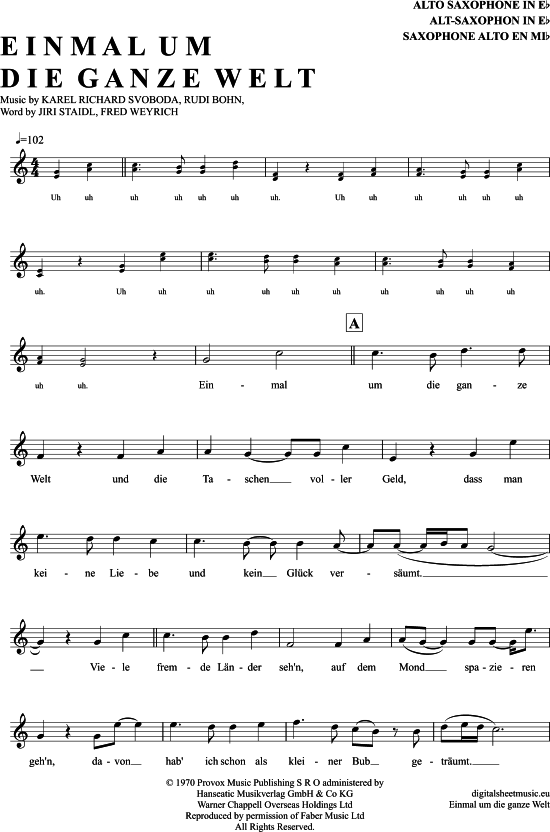Product gallery: Page 1 of 4 Einmal Um Die Ganze Welt , Gott, Karel, Alto Saxophone
