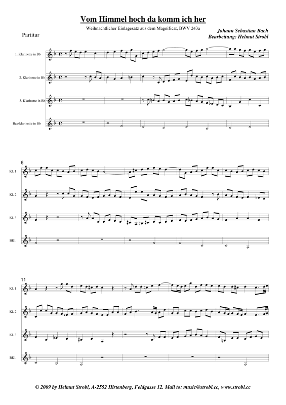 gallery: Vom Himmel hoch da komm ich her Einlagesatz, , Klarinettenquartett