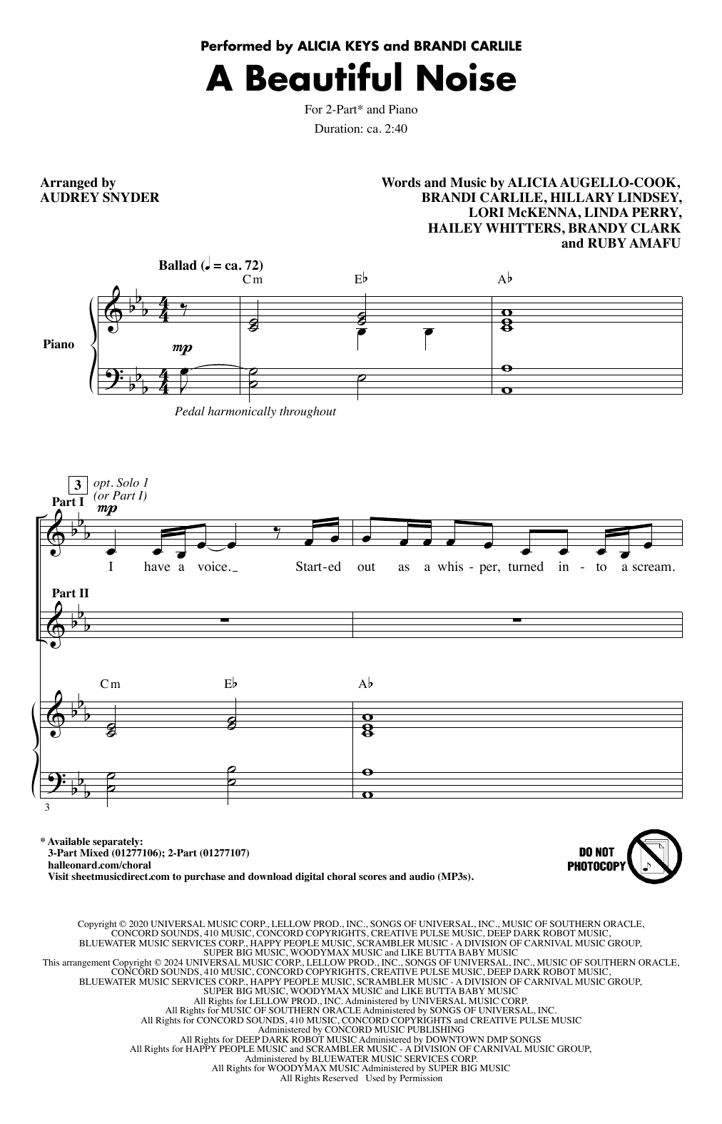Product picture to: A Beautiful Noise (arr. Audrey Snyder)