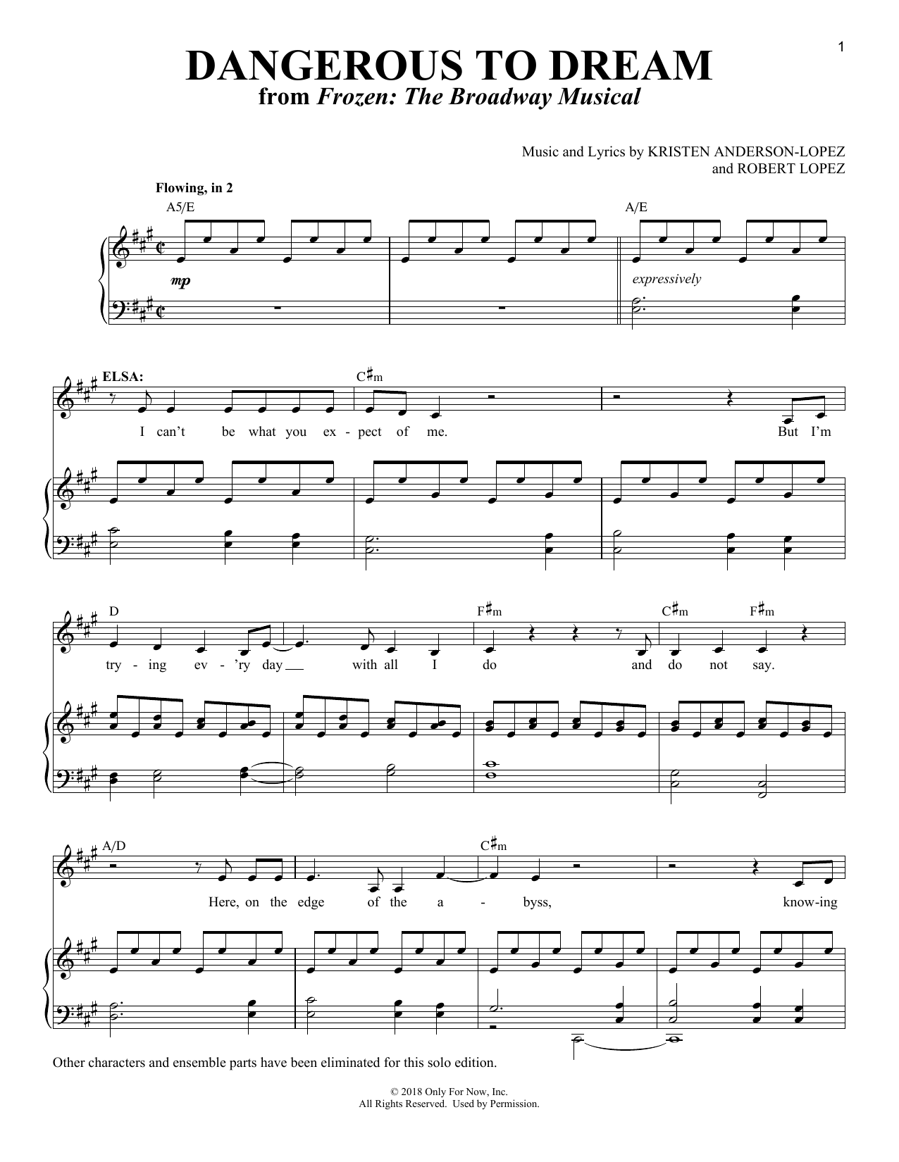 Produktbild zu: Dangerous To Dream [Solo version] (from Frozen: The Broadway Musical)