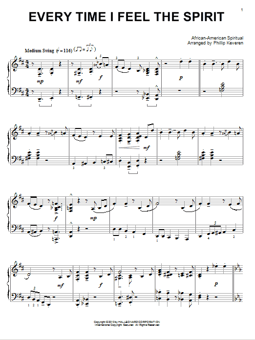 Product gallery: Page 1 of 1 Every Time I Feel The Spirit (arr. Phillip Keveren), African-American Spiritual