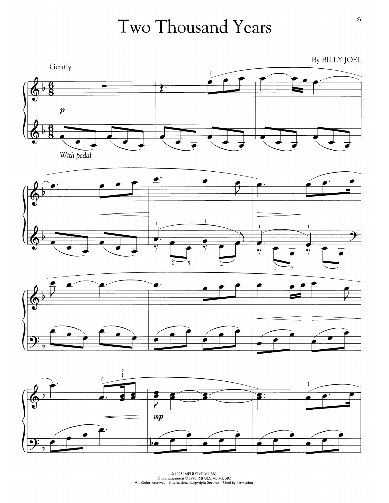 Produktgalerie: Seite 1 von 1 Two Thousand Years (arr. Phillip Keveren), Billy Joel, Klavier