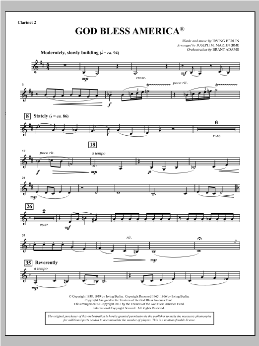 Produktgalerie: Seite 1 von 1 God Bless America - Bb Clarinet 2, Joseph Martin, Chor