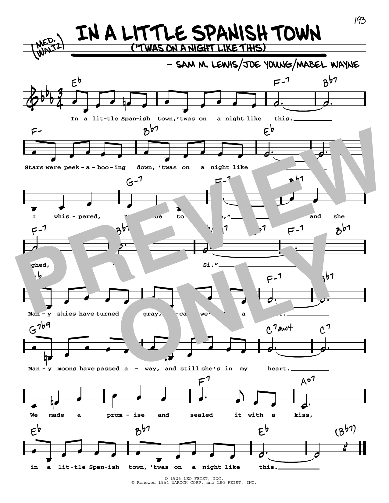 Produktbild zu: In A Little Spanish Town ('Twas On A Night Like This) (Low Voice)