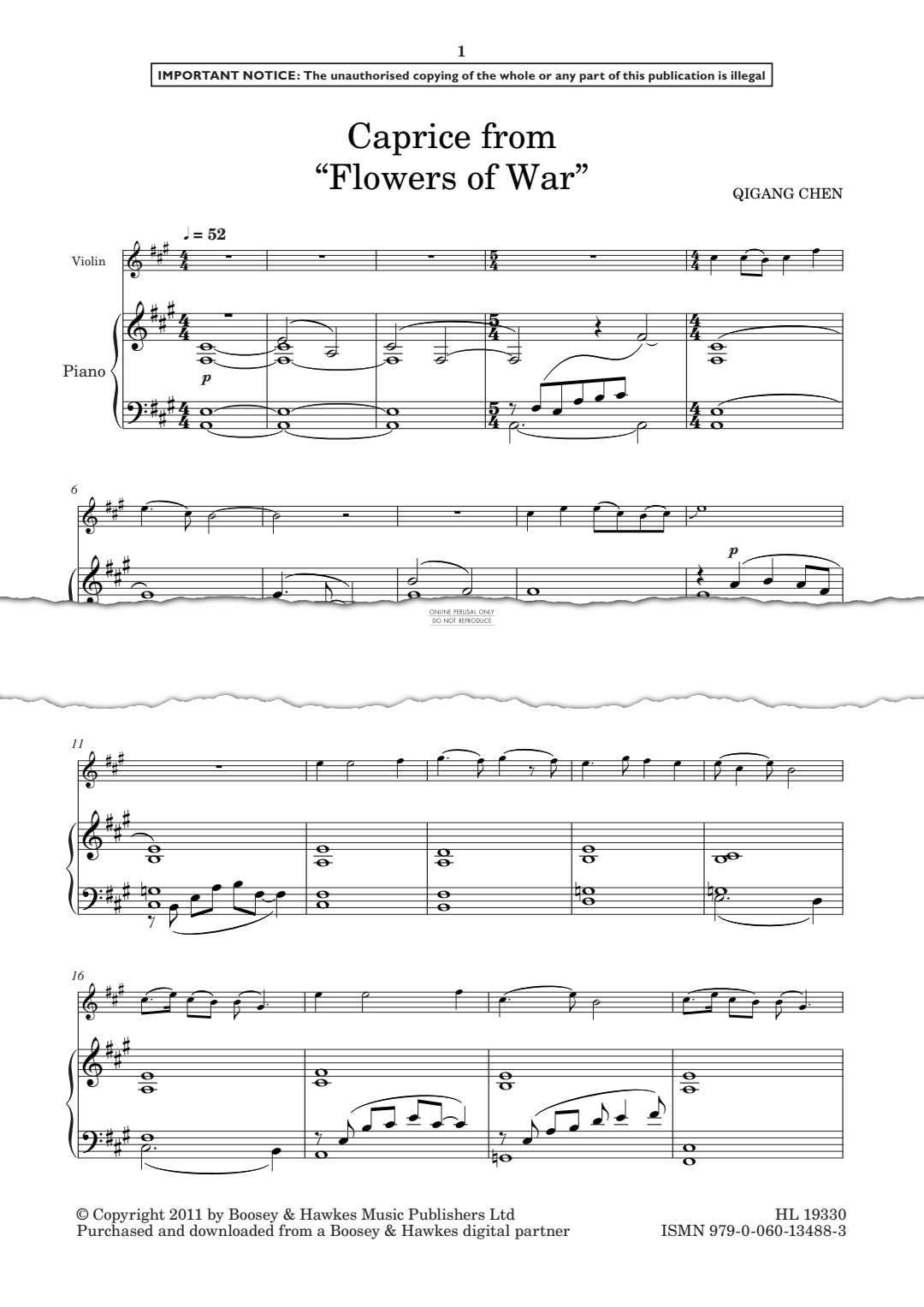 Produktgalerie: Seite 1 von 1 Caprice (from 'Flowers of War'), Qigang Chen, Klavier, Violine