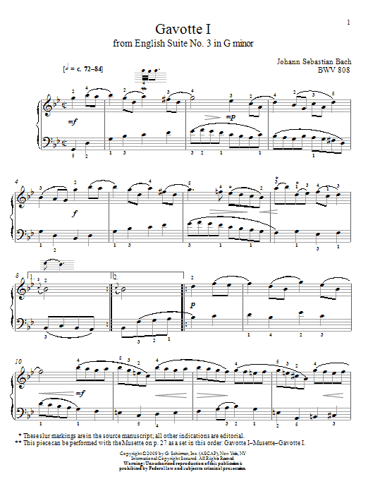 Produktgalerie: Seite 1 von 1 Gavotte I, BWV 808, Johann Sebastian Bach, Klavier