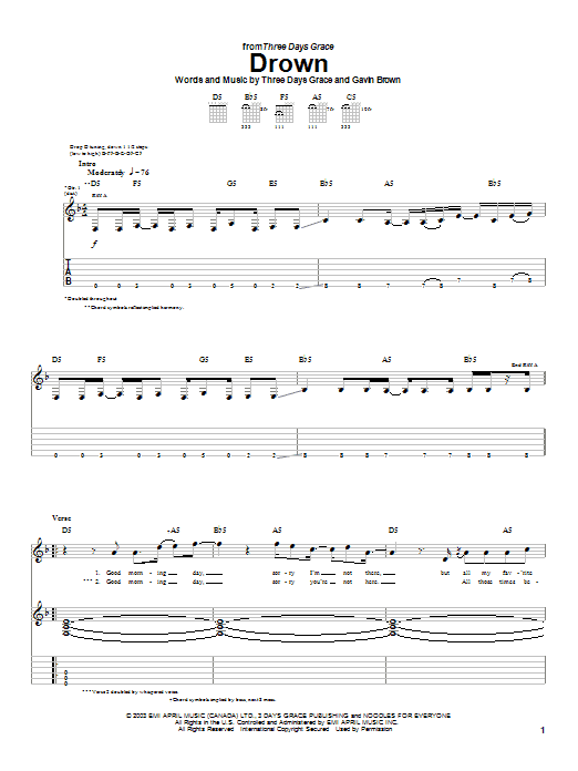 Produktgalerie: Seite 1 von 1 Drown, Three Days Grace, Gitarre