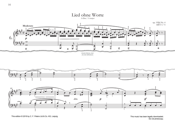 Produktgalerie: Seite 1 von 1 Lied ohne Worte in A major, Felix Mendelssohn