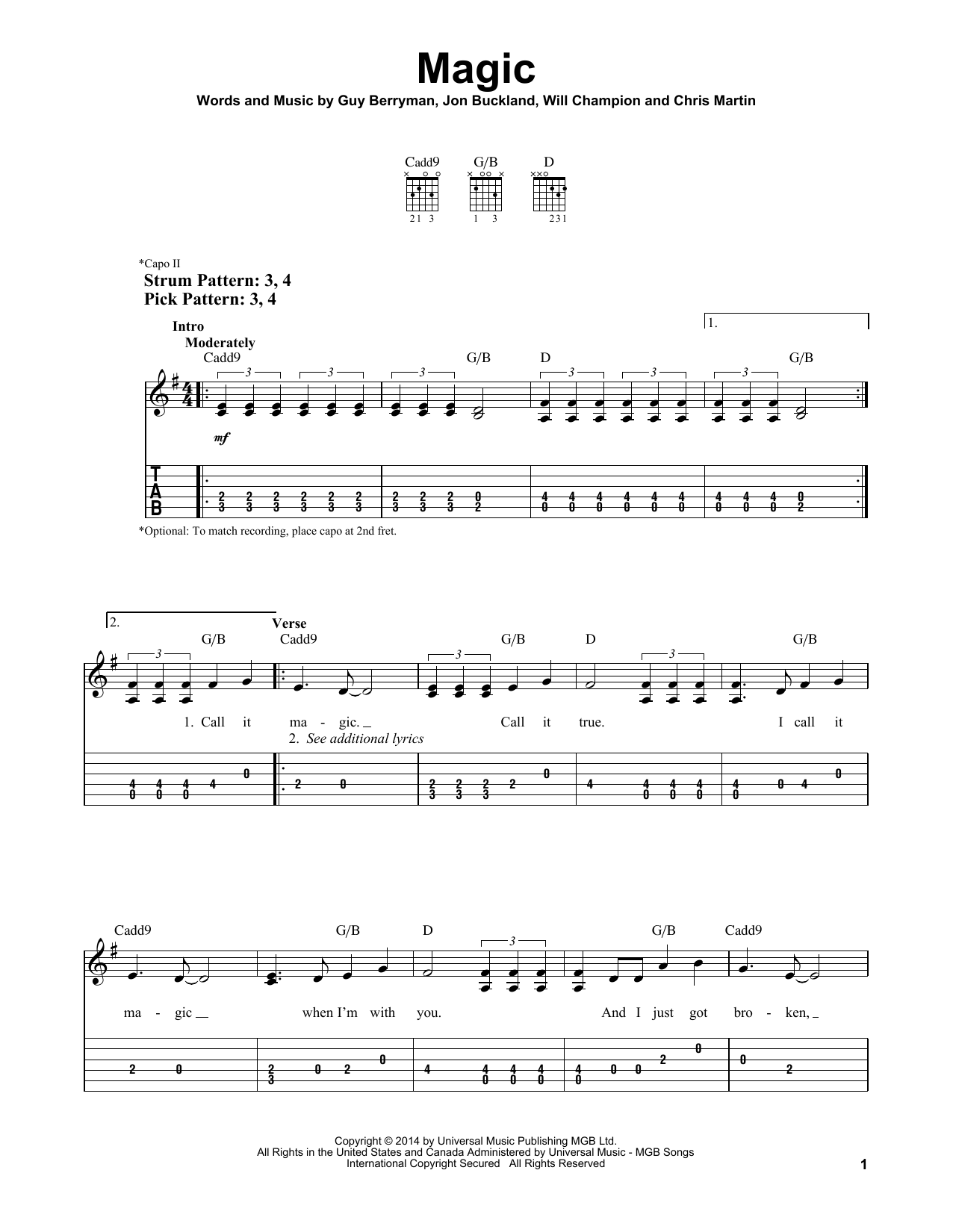 Produktgalerie: Seite 1 von 1 Magic, Coldplay, Gitarre