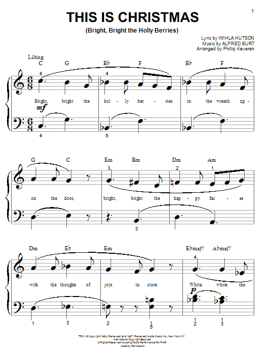 Product gallery: Page 1 of 1 This Is Christmas (Bright, Bright The Holly Berries) (arr. Phillip Keveren), Wihla Hutson