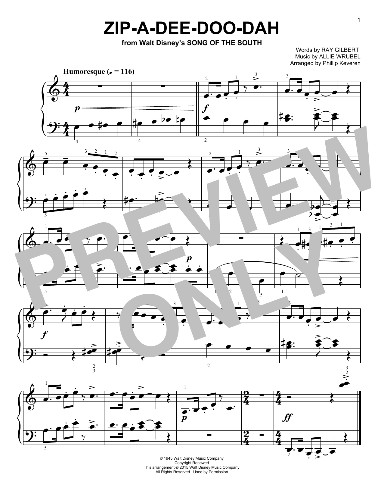 Produktbild zu: Zip-A-Dee-Doo-Dah (from Song Of The South) [Classical version] (arr. Phillip Keveren)