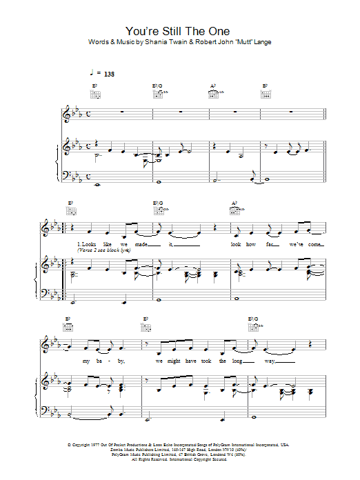 Produktgalerie: Seite 1 von 1 You're Still The One, Shania Twain, Gesang, Gitarre, Klavier