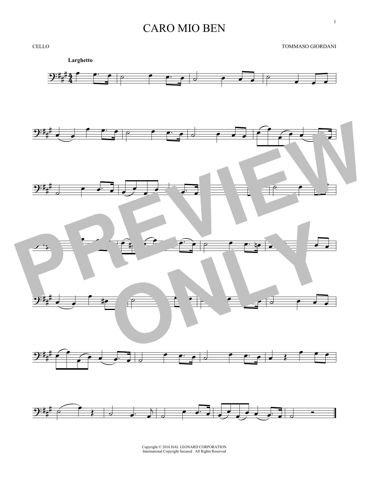 Produktgalerie: Seite 1 von 1 Caro Mio Ben, Tommaso Giordani, Violoncello