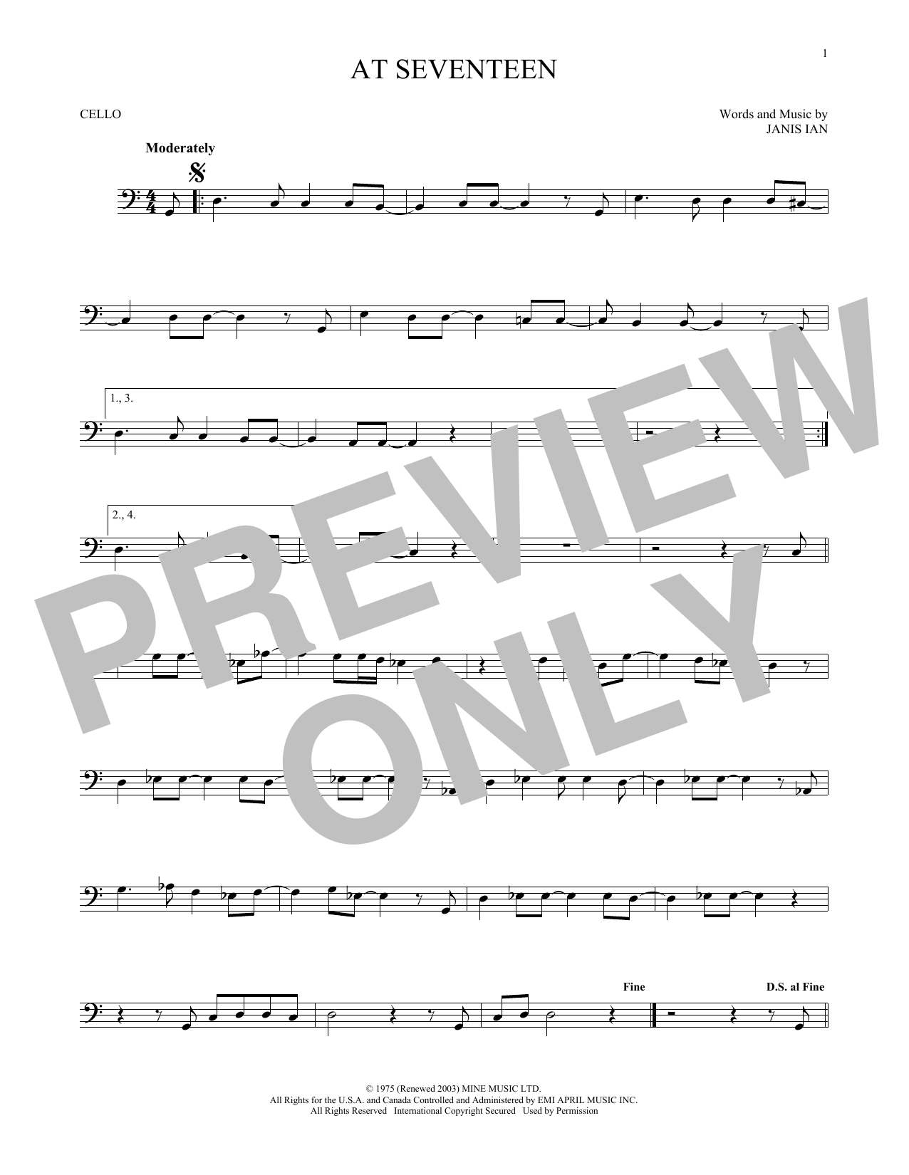 Produktgalerie: Seite 1 von 1 At Seventeen, Janis Ian, Violoncello