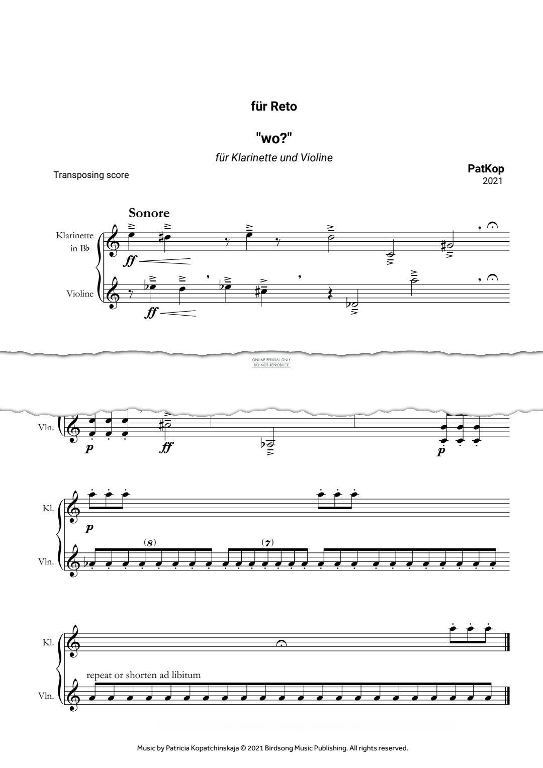 Produktgalerie: Seite 1 von 1 für Reto "wo?", PatKop, Klarinette, Violine