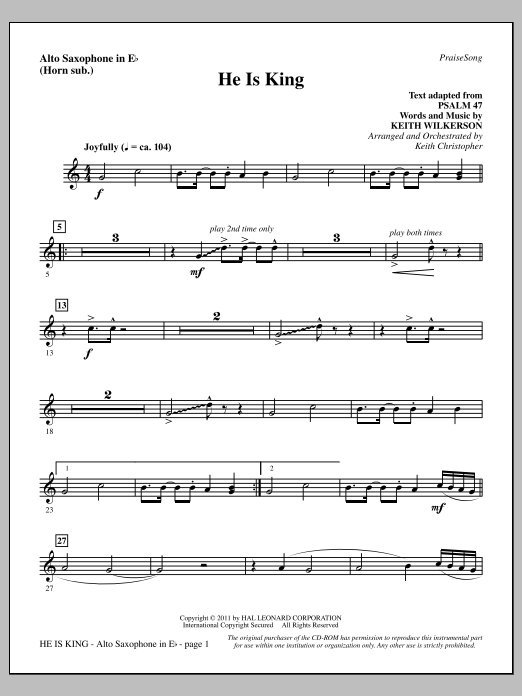 Produktgalerie: Seite 1 von 1 He Is King - Alto Sax (sub. Horn), Keith Wilkerson, Chor