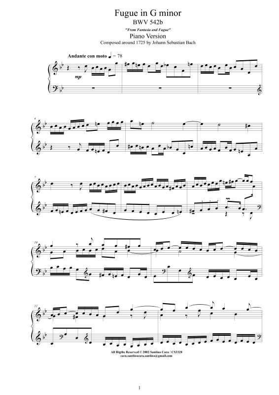 Produktbild zu: Fuge in G-Moll BWV 542b - Piano VersionJohann Sebastian Bach