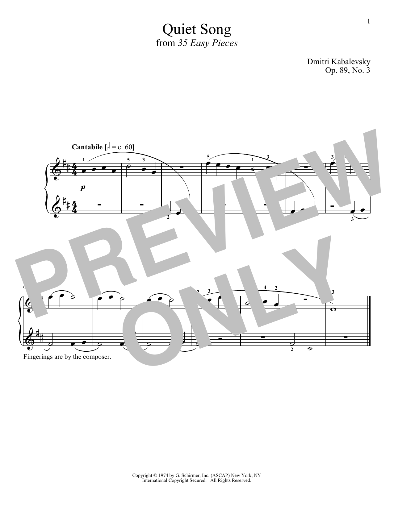 Product gallery: Page 1 of 1 Quiet Song, Op. 89, No. 3, Dmitri Kabalevsky