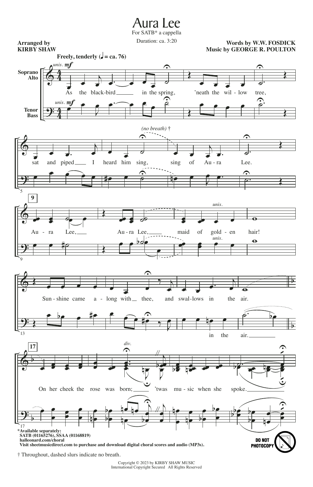 Produktbild zu: Aura Lee (arr. Kirby Shaw)