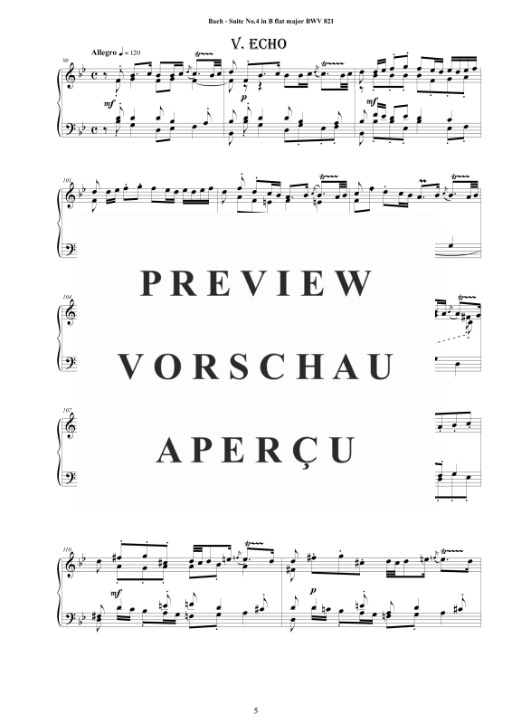 Produktgalerie: Seite 6 von 9 Piano Suite No.4 in B-Dur BWV 821 - Complete Piano Version, , Klavier Solo