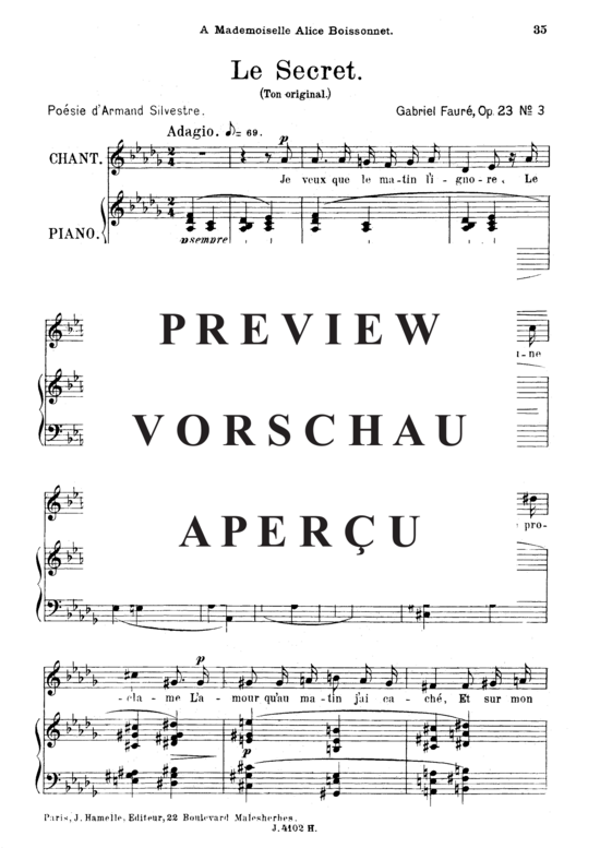 Product gallery: Page 2 of 3 Le secret Op.39 No.3, , Medium Voice and Piano