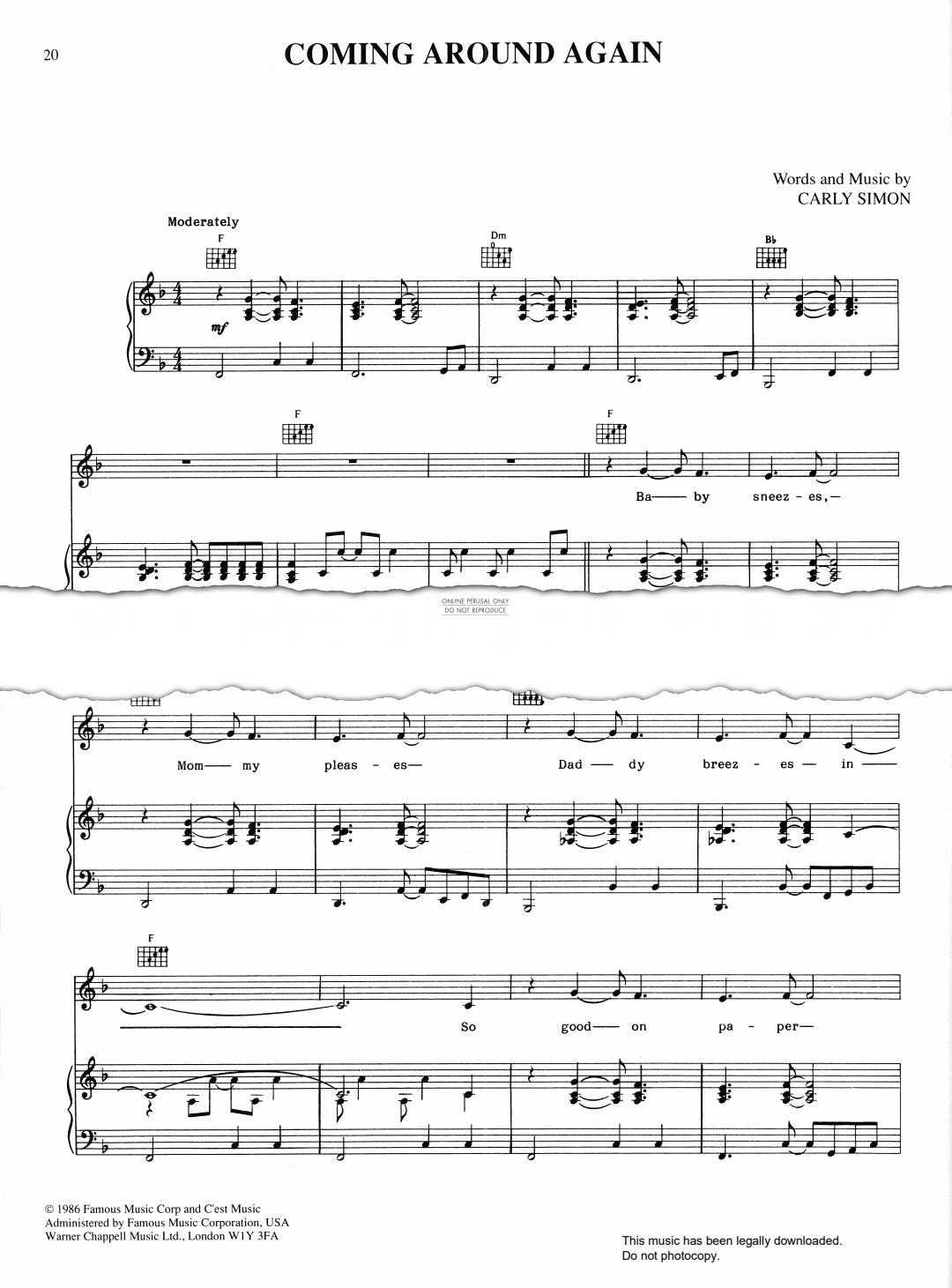 Product gallery: Page 1 of 1 Coming Around Again, Carly Simon