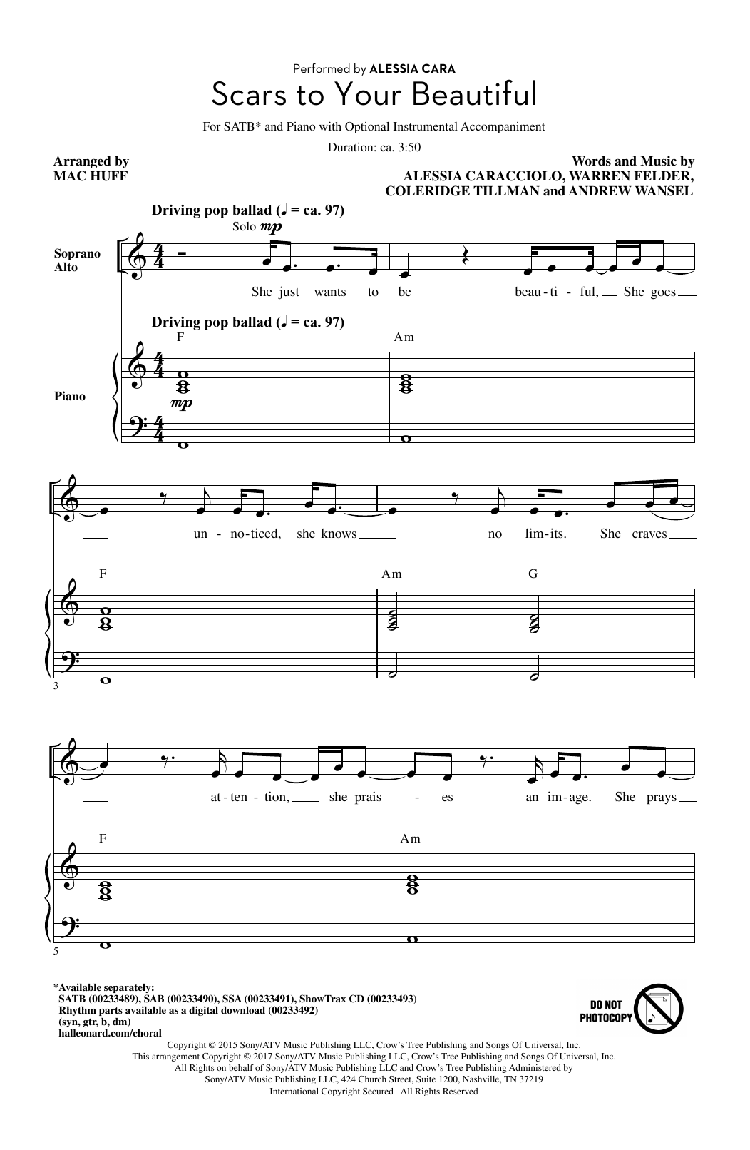 Product picture to: Scars To Your Beautiful (arr. Mac Huff)