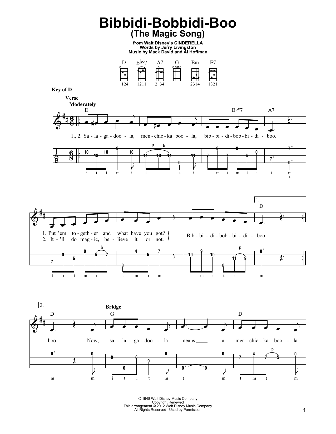 Produktgalerie: Seite 1 von 1 Bibbidi-Bobbidi-Boo (The Magic Song) (from Cinderella), Verna Felton, Banjo