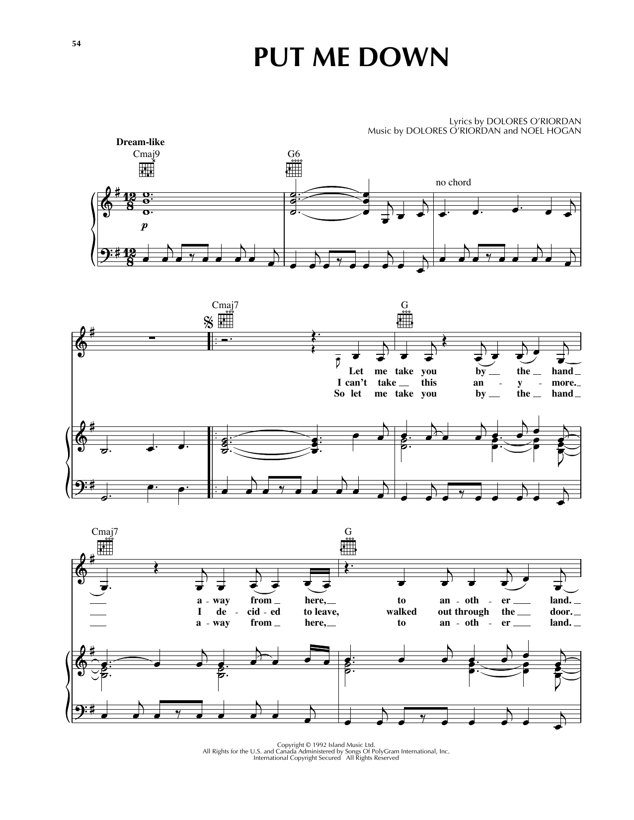 Produktgalerie: Seite 1 von 1 Put Me Down, The Cranberries, Gesang, Gitarre, Klavier
