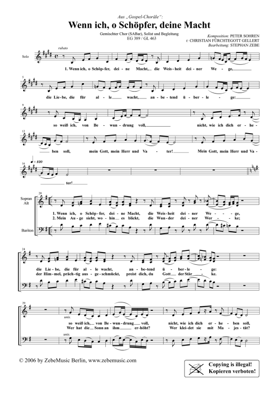 gallery: Wenn ich, o Schöpfer, deine Macht EG 506, , Gemischter Chor SAB, Solo und Klavier