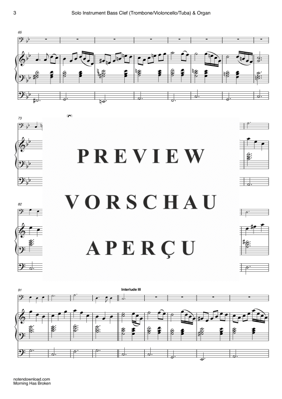 gallery: Morning Has Broken, Stevens, Cat, (Solo Instrument - Bassschlüssel: Posaune, Violoncello, Tuba und Orgel)
