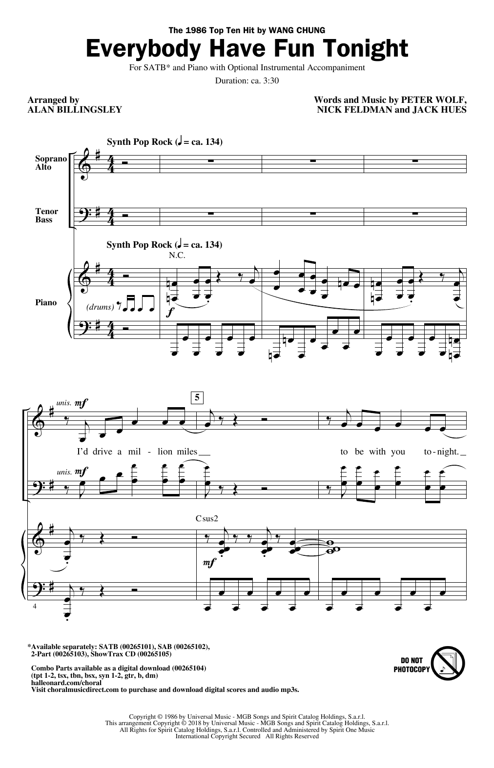 Produktbild zu: Everybody Have Fun Tonight (arr. Alan Billingsley)