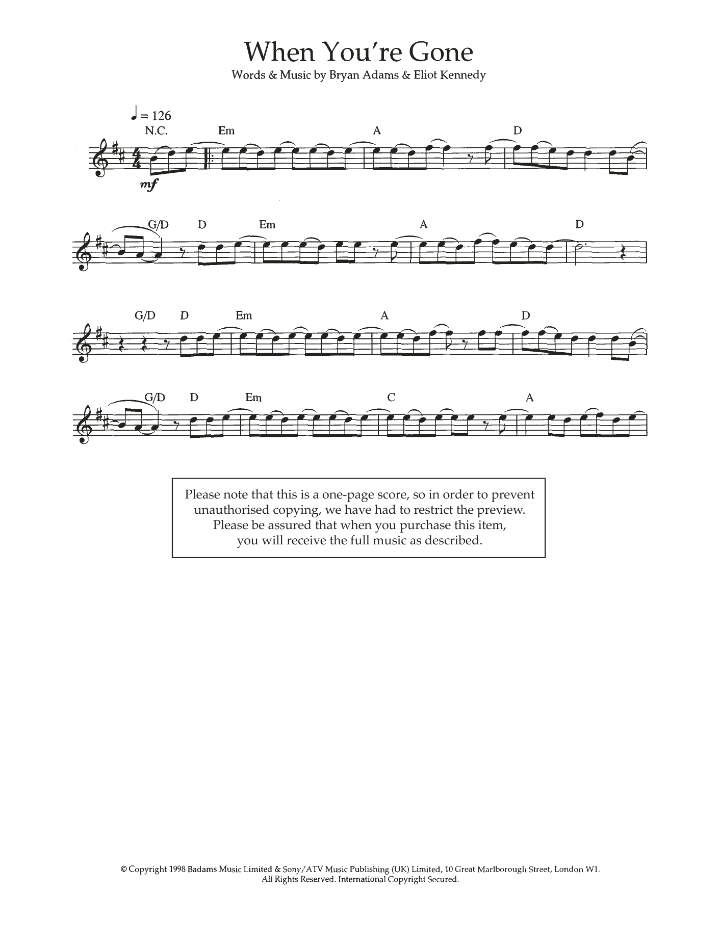 Product gallery: Page 1 of 1 When You're Gone, Bryan Adams