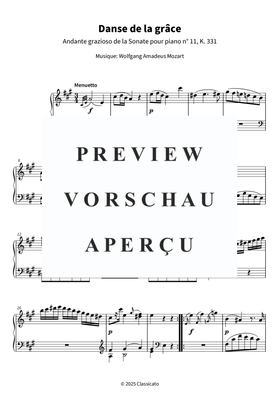 Produktgalerie: Seite 5 von 8 Danse de la grâce - Andante grazioso de la Sonate pour piano n° 11, K. 331, , Klavier Solo