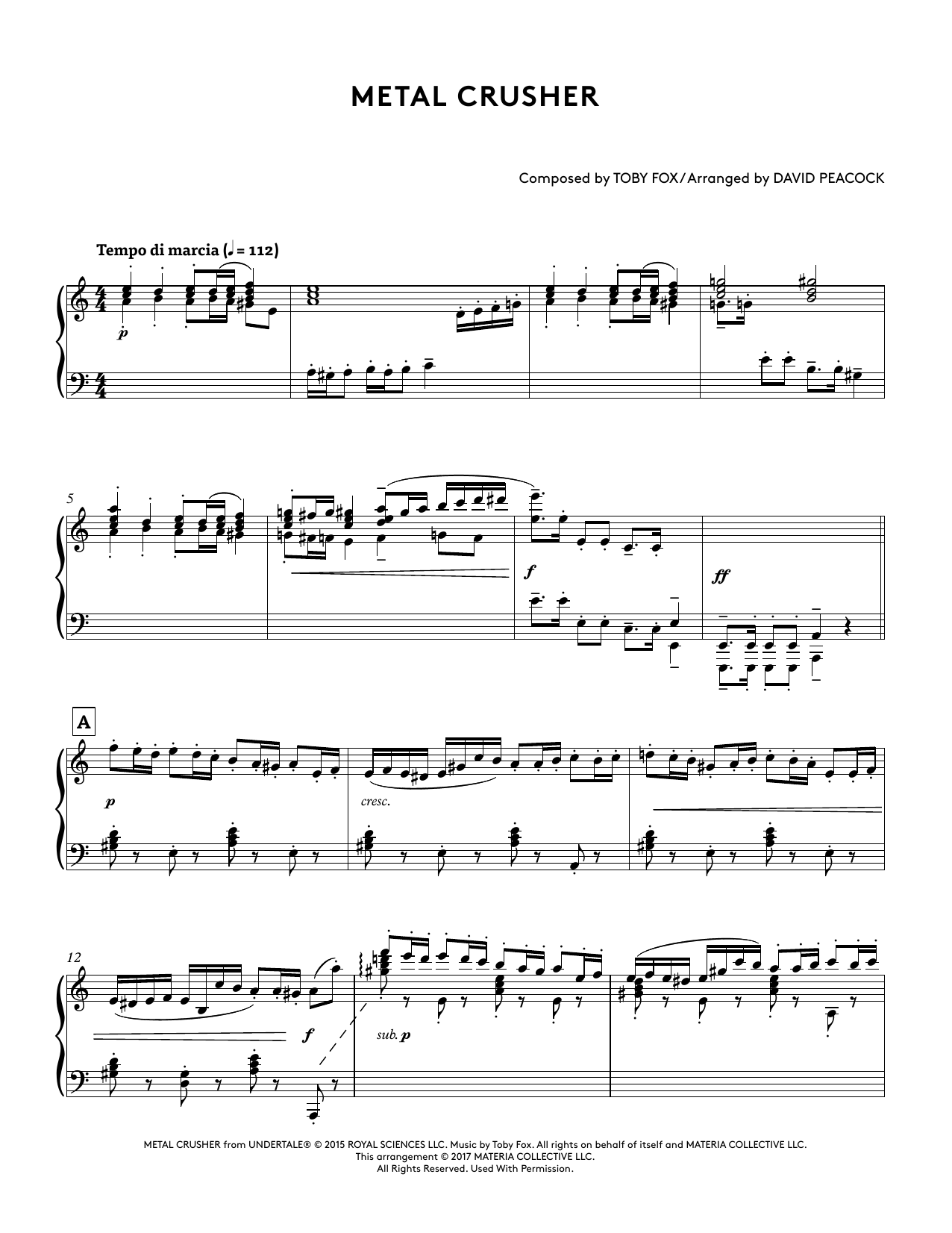 Product gallery: Page 1 of 1 Metal Crusher (from Undertale Piano Collections 2) (arr. David Peacock), 
