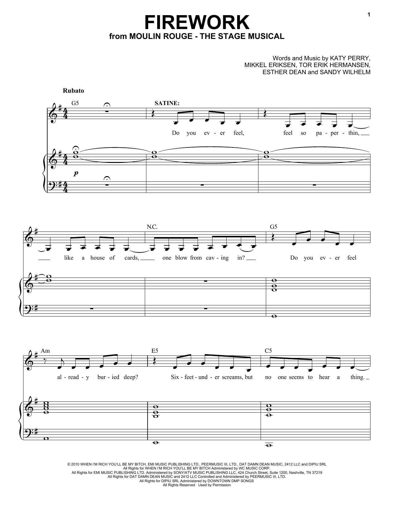 Produktgalerie: Seite 1 von 1 Firework (from Moulin Rouge! The Musical), Moulin Rouge! The Musical Cast, Gesang, Klavier