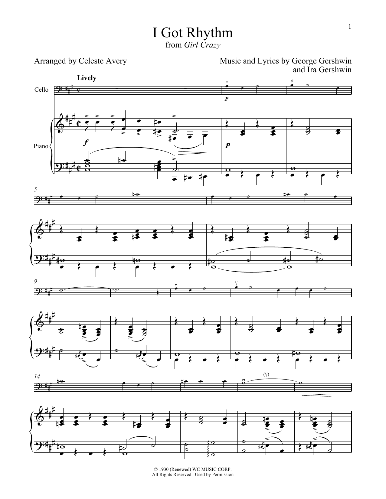 Produktgalerie: Seite 1 von 1 I Got Rhythm (from Girl Crazy), George Gershwin & Ira Gershwin, Klavier, Violoncello