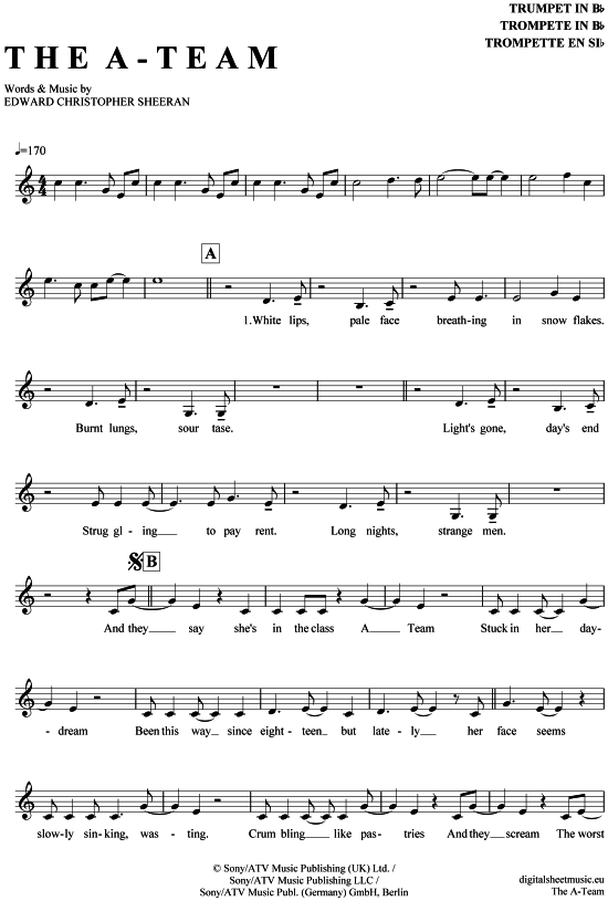 Product gallery: Page 1 of 4 The A-Team , Sheeran, Ed, Trumpet in B-flat