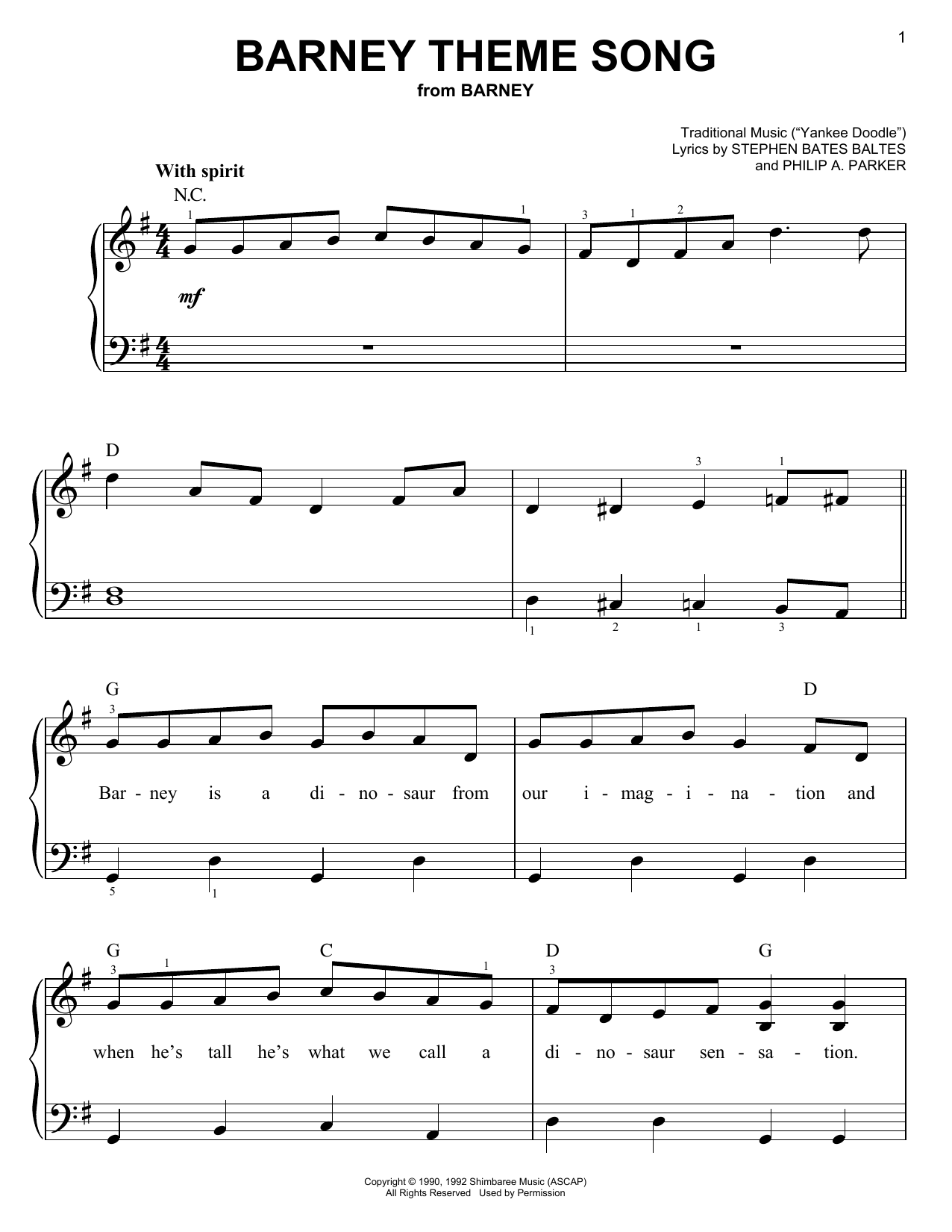 Produktgalerie: Seite 1 von 1 Barney Theme Song (from Barney), Stephen Bates Baltes and Philip A. Parker, Klavier