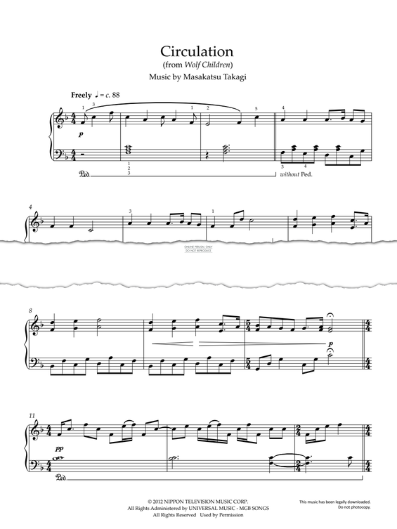 Produktgalerie: Seite 1 von 1 Circulation (from 'Wolf Children'), Masakatsu Takagi, Klavier