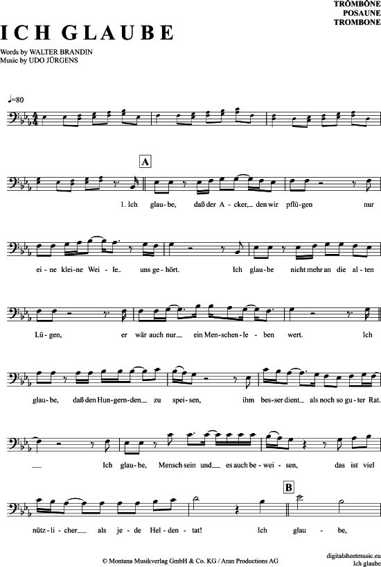 Product gallery: Page 1 of 4 Ich glaube , Jürgens, Udo, (Posaune / Bariton)